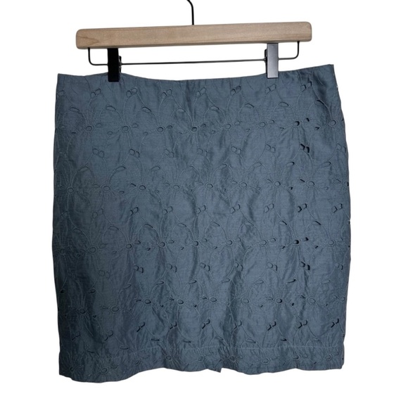 Garnet Hill Skirt Womens 10 Blue Eyelet Boho Lined Cotton Coastal Cruise Resort - Picture 5 of 13